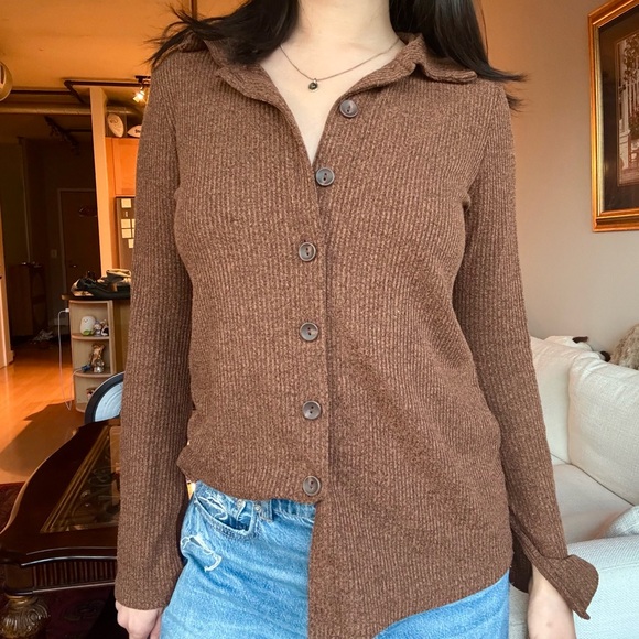 MNG Button Up Blouse Brown Size Medium - Picture 2 of 5